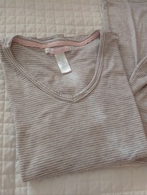 Soft Cozy Light Gray and White Striped Pajamas